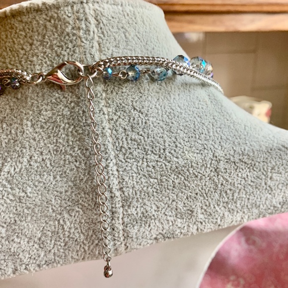 Blue Mother of pearl & Crystal Necklace 30" Long - Picture 9 of 12